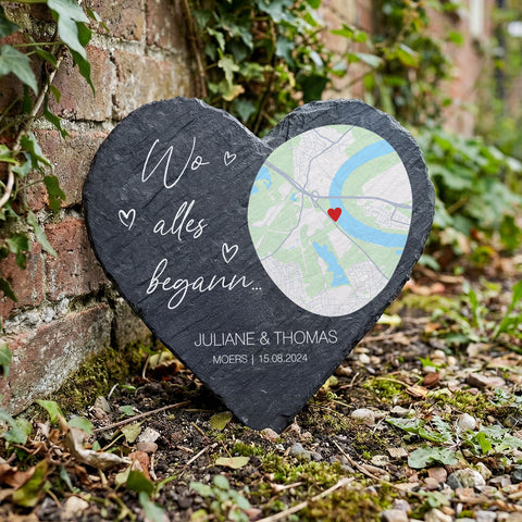 Bedrucktes Schieferherz - Wo alles begann - Personalisiertes Geschenk