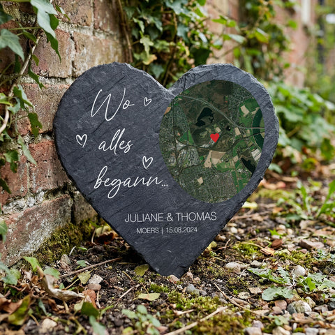 Bedrucktes Schieferherz - Wo alles begann - Personalisiertes Geschenk