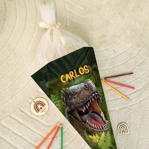 Bedruckte Schultüte mit Namen - T-Rex