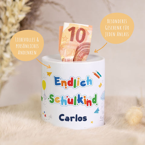 Spardose aus Keramik - Endlich Schulkind