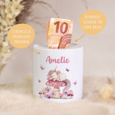 Spardose aus Keramik - Schlafendes Einhorn