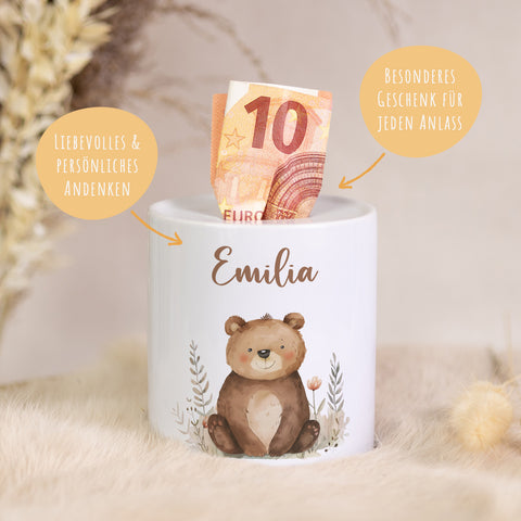 Personalisierte Keramik-Spardose Waldtiere V2 – Bär