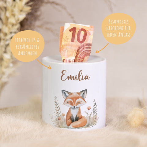 Personalisierte Keramik-Spardose Waldtiere V2 – Fuchs