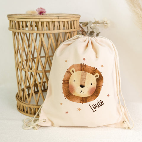 Turnbeutel mit Kindermotiv  - Tierköpfe - für Kinder