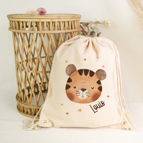 Turnbeutel mit Kindermotiv  - Tierköpfe - für Kinder