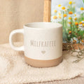 Gravierte Steingut Tasse - Milfkaffee - Detailansicht der Lasergravur