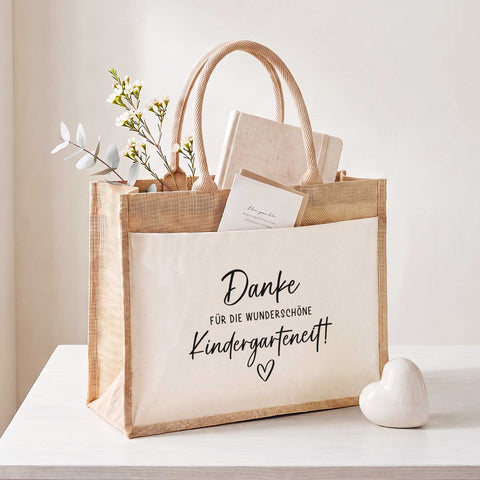 Bedruckte Strandtasche - Kindergartenzeit - Geschenk zum Erzieherabschied