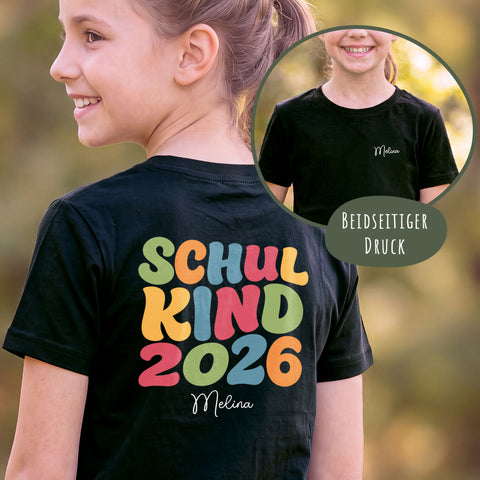 Kinder T-Shirt Schulkind 2026 in Schwarz - Detailansicht des Drucks