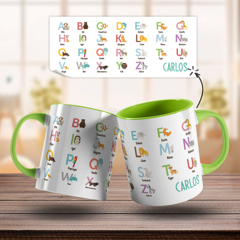 Bedruckte Tasse - ABC Tiere - Geschenk zur Einschulung