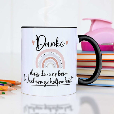 Bedruckte Tasse mit Spruch - "Danke dass du uns beim Wachsen geholfen hast" V2