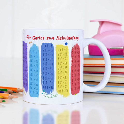 Bedruckte Tasse mit dem 1x1 - personalisiert mit Name