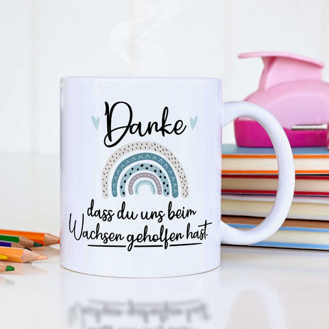 Bedruckte Tasse mit Spruch - "Danke dass du uns beim Wachsen geholfen hast" V2