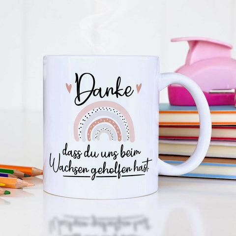 Bedruckte Tasse mit Spruch - "Danke dass du uns beim Wachsen geholfen hast" V2