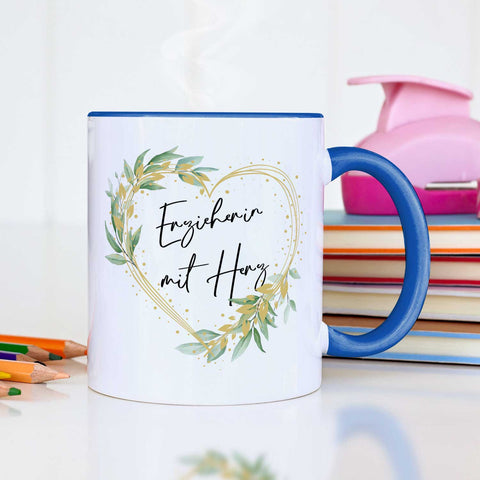 Bedruckte Tasse mit Spruch - Erzieherin mit Herz