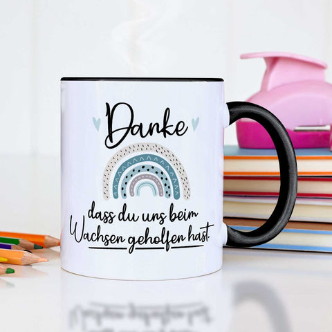 Bedruckte Tasse mit Spruch - "Danke dass du uns beim Wachsen geholfen hast" V2
