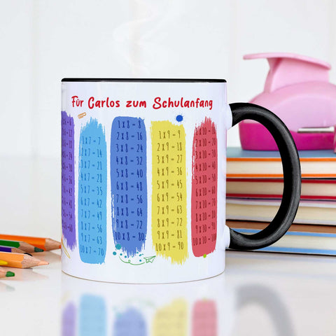 Bedruckte Tasse mit dem 1x1 - personalisiert mit Name
