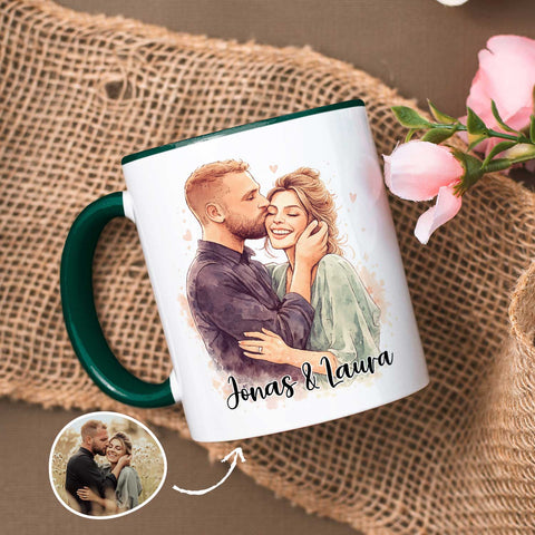 Bedruckte Tasse im Aquarell Stil - Foto Pärchen - Personalisiert mit eigenem Bild