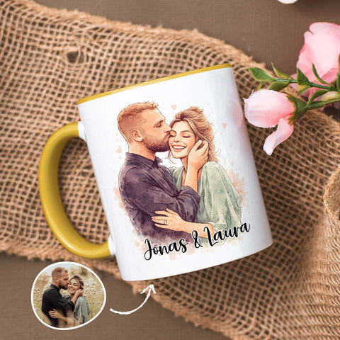 Bedruckte Tasse im Aquarell Stil - Foto Pärchen - Personalisiert mit eigenem Bild
