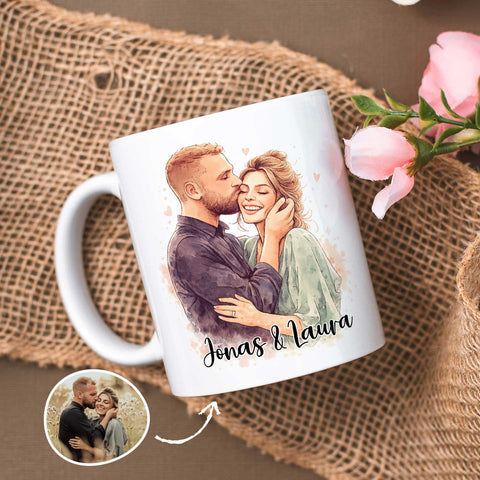 Bedruckte Tasse im Aquarell Stil - Foto Pärchen