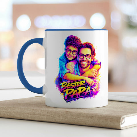 Bedruckte Tasse im Streetart Stil - Bester Papa - Personalisiert mit eigenem Bild