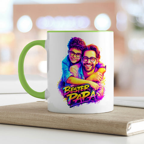 Bedruckte Tasse im Streetart Stil - Bester Papa - Personalisiert mit eigenem Bild