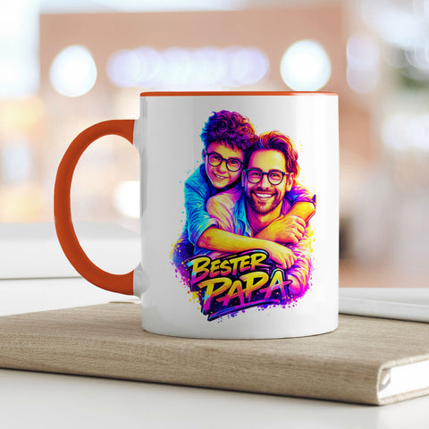 Bedruckte Tasse im Streetart Stil - Bester Papa - Personalisiert mit eigenem Bild