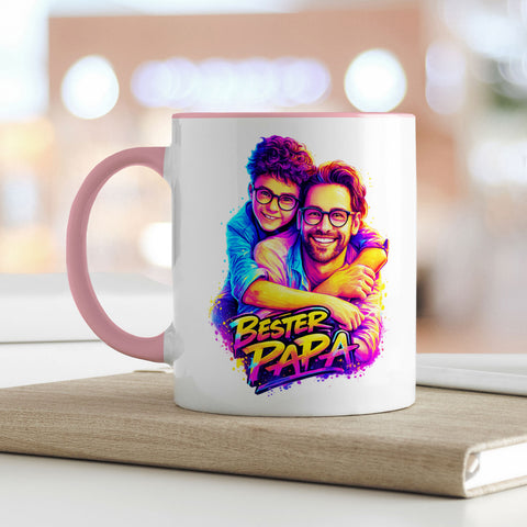 Bedruckte Tasse im Streetart Stil - Bester Papa - Personalisiert mit eigenem Bild