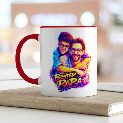 Bedruckte Tasse im Streetart Stil - Bester Papa - Personalisiert mit eigenem Bild