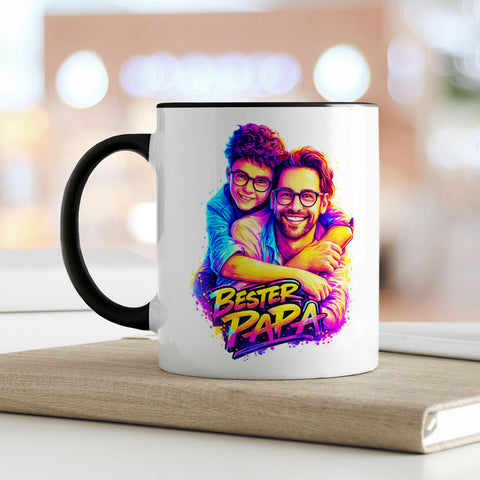 Bedruckte Tasse im Streetart Stil - Bester Papa - Personalisiert mit eigenem Bild