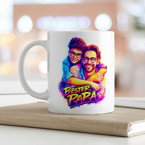 Bedruckte Tasse im Streetart Stil - Bester Papa - Personalisiert mit eigenem Bild