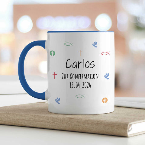 Bedruckte Tasse mit Motiv - Zur Erstkommunion & Konfirmation - Personalisiert mit Name & Datum