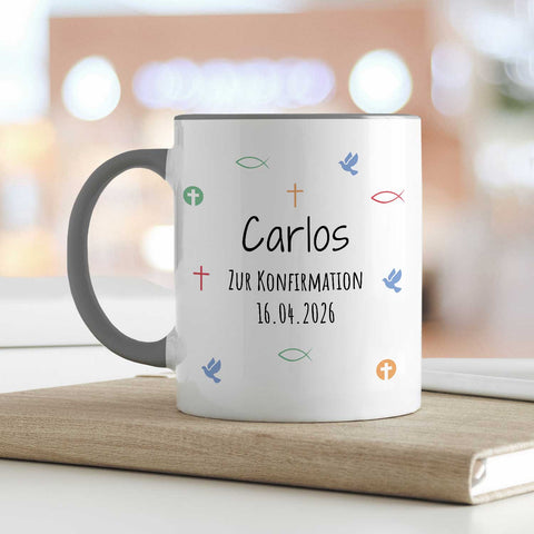 Bedruckte Tasse mit Motiv - Zur Erstkommunion & Konfirmation - Personalisiert mit Name & Datum