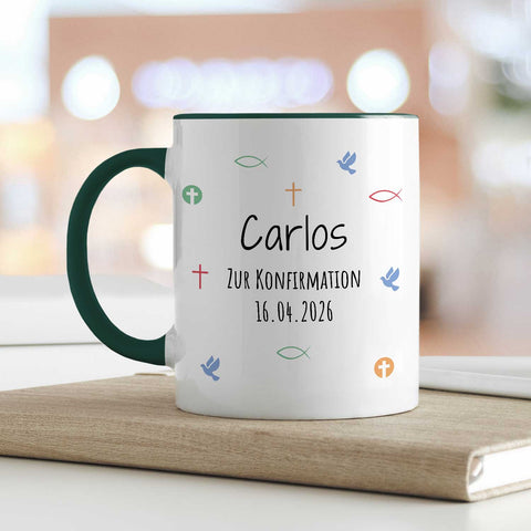 Bedruckte Tasse mit Motiv - Zur Erstkommunion & Konfirmation - Personalisiert mit Name & Datum