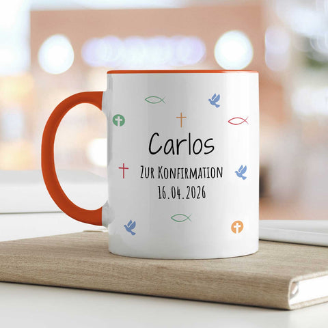 Bedruckte Tasse mit Motiv - Zur Erstkommunion & Konfirmation - Personalisiert mit Name & Datum