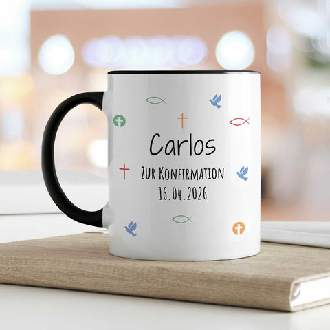 Bedruckte Tasse mit Motiv - Zur Erstkommunion & Konfirmation - Personalisiert mit Name & Datum