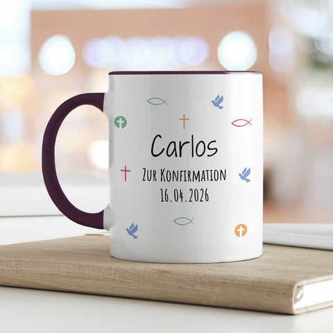Bedruckte Tasse mit Motiv - Zur Erstkommunion & Konfirmation - Personalisiert mit Name & Datum