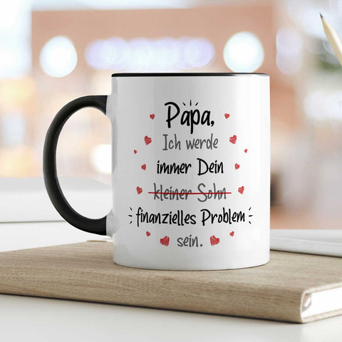 Bedruckte Tasse mit Spruch Finanzielle Belastung