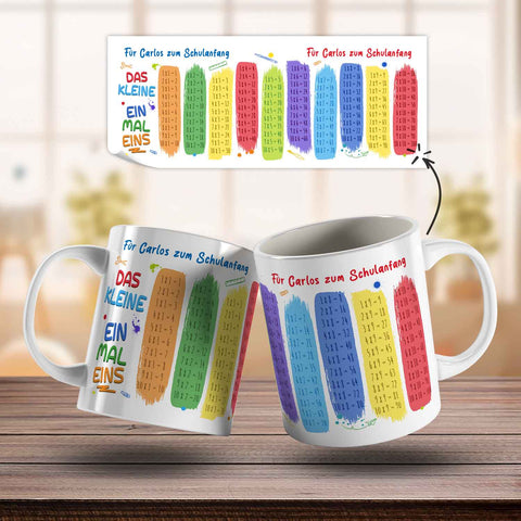 Bedruckte Tasse mit dem 1x1 - personalisiert mit Name