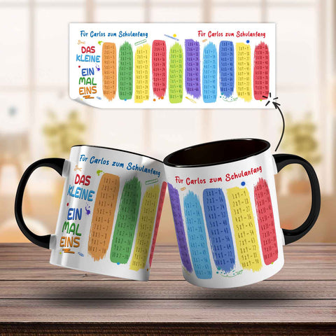 Bedruckte Tasse mit dem 1x1 - personalisiert mit Name