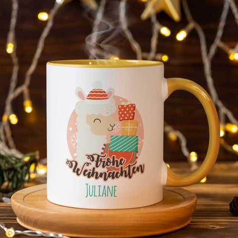 Bedruckte Tasse mit Weihnachtsmotiv - Weihnachtstiere mit Name