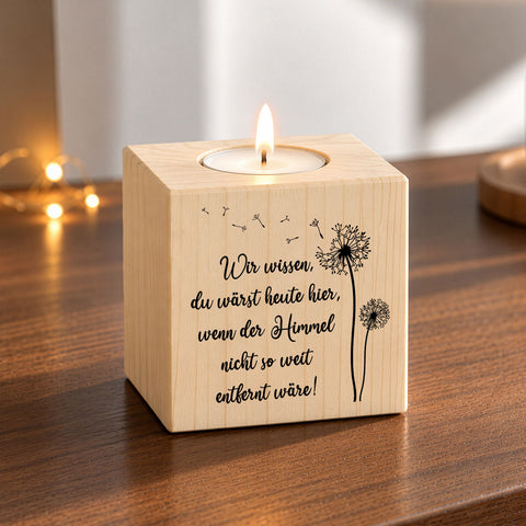 Trauerlicht - Teelichthalter mit Gravur aus Holz - Grabschmuck