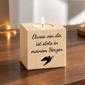 Trauerlicht - Teelichthalter mit Gravur aus Holz - Grabschmuck