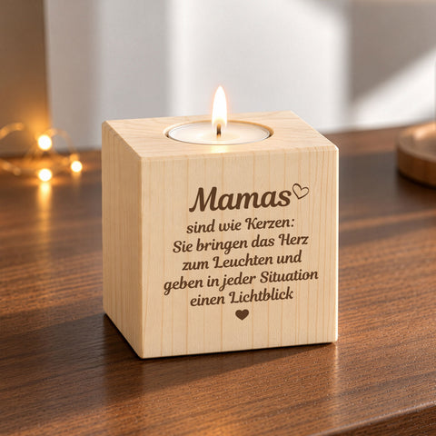 Teelichthalter mit Gravur aus Holz für Mama - Mamas sind wie Kerzen - Persönliches Geschenk für