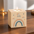 Teelichthalter aus Holz mit UV Druck - Regenbogen Design - Personalisiert mit Namen
