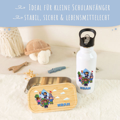 Bedruckte Brotdose & Trinkflasche im Set - Blockhelden