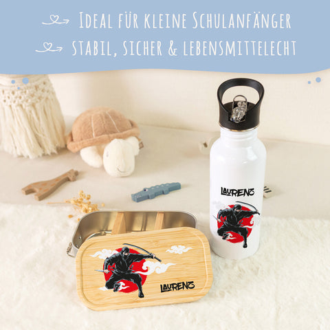 Bedruckte Brotdose & Trinkflasche im Set - Ninja
