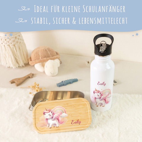 Bedruckte Brotdose & Trinkflasche im Set - Pegasus