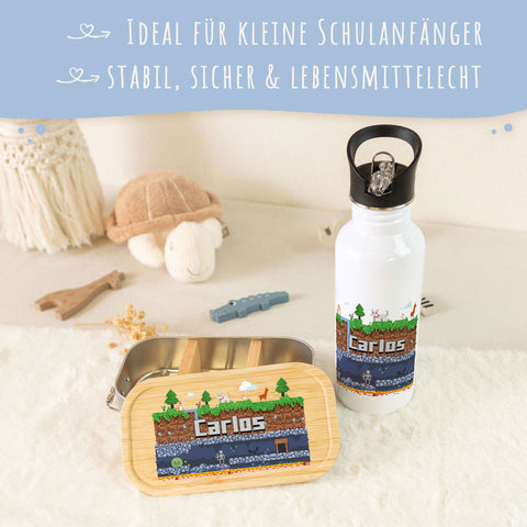 Bedruckte Brotdose & Trinkflasche im Set - Pixelerde