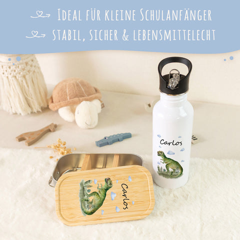 Bedruckte Brotdose & Trinkflasche im Set - T-Rex V2