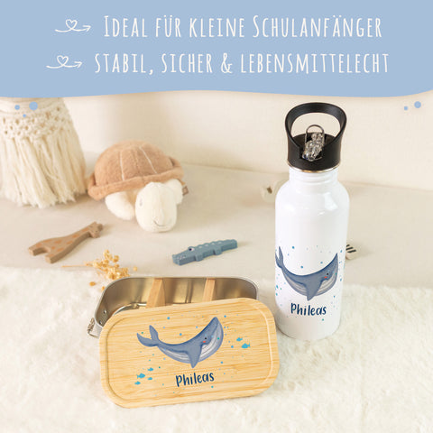 Bedruckte Brotdose & Trinkflasche im Set - Wal